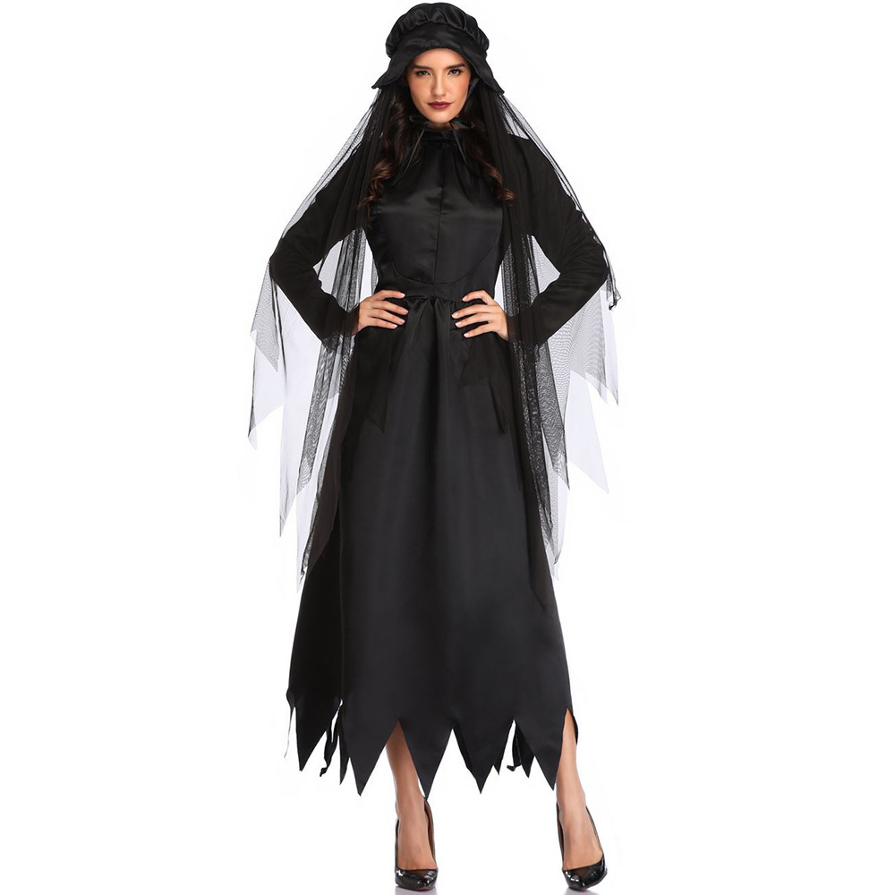 Halloween Masquerade Dress Black Witch Costumes Ghost Bride Cosplay Costume For Adult Women