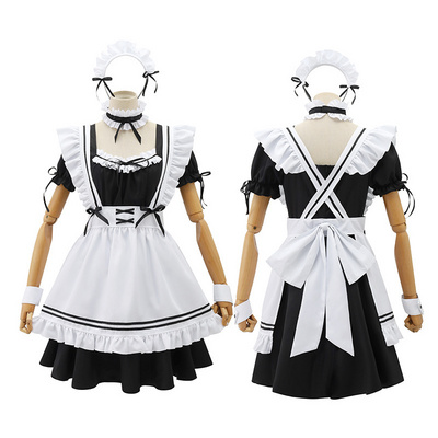 Ladies Anime Cosplay Sexy Maid Outfit for Women French Black White Bow Apron Dress Halloween Lolita Makeup Costume