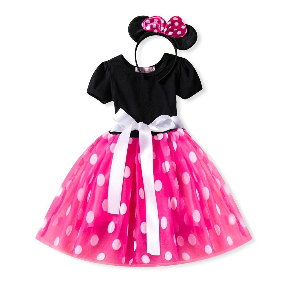 Fashion Kids Performance Costume Bow Knot Skirt Girls Birthday Party Dress Mouse Minnie Lace Tutu Summer Minnie Dress