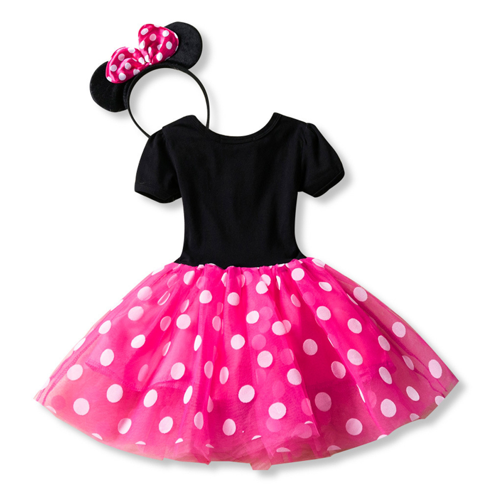 Toddler Girls Minnie Polka Dot Puffy Tutu Play Dress Kids Belted Princess Tulle Dress For Halloween Birthday Party