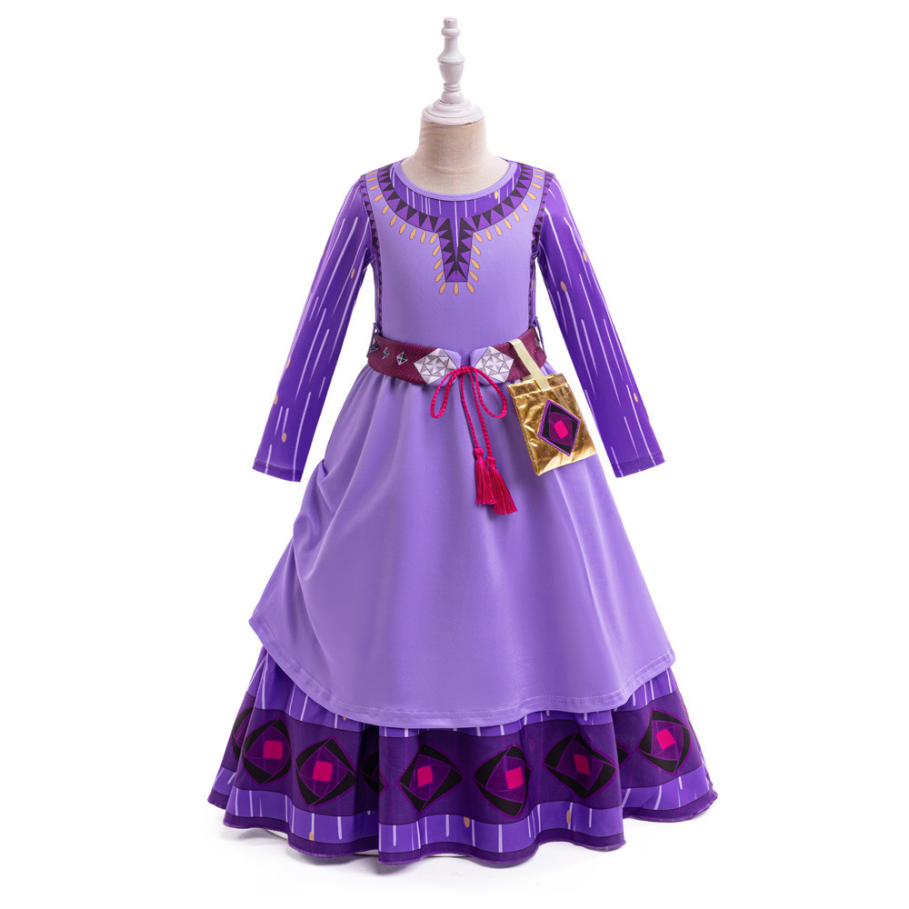 Wish Asha Girls Purple Costume Dress Kids Halloween Party Carnival Princess Asha Outfits with Accessories Asha Dress Up Set