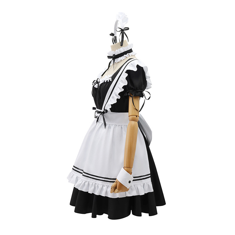 Ladies Anime Cosplay Sexy Maid Outfit for Women French Black White Bow Apron Dress Halloween Lolita Makeup Costume