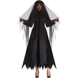 Halloween Masquerade Dress Black Witch Costumes Ghost Bride Cosplay Costume For Adult Women