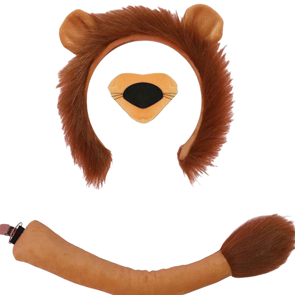 6 PCS Lion Costume Kits Includes Lion Ears Headband Tail Nose Bowtie Tutu etc for Girls Cosplay Party Dress Up Supplies