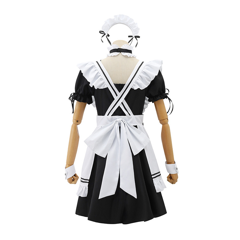 Ladies Anime Cosplay Sexy Maid Outfit for Women French Black White Bow Apron Dress Halloween Lolita Makeup Costume