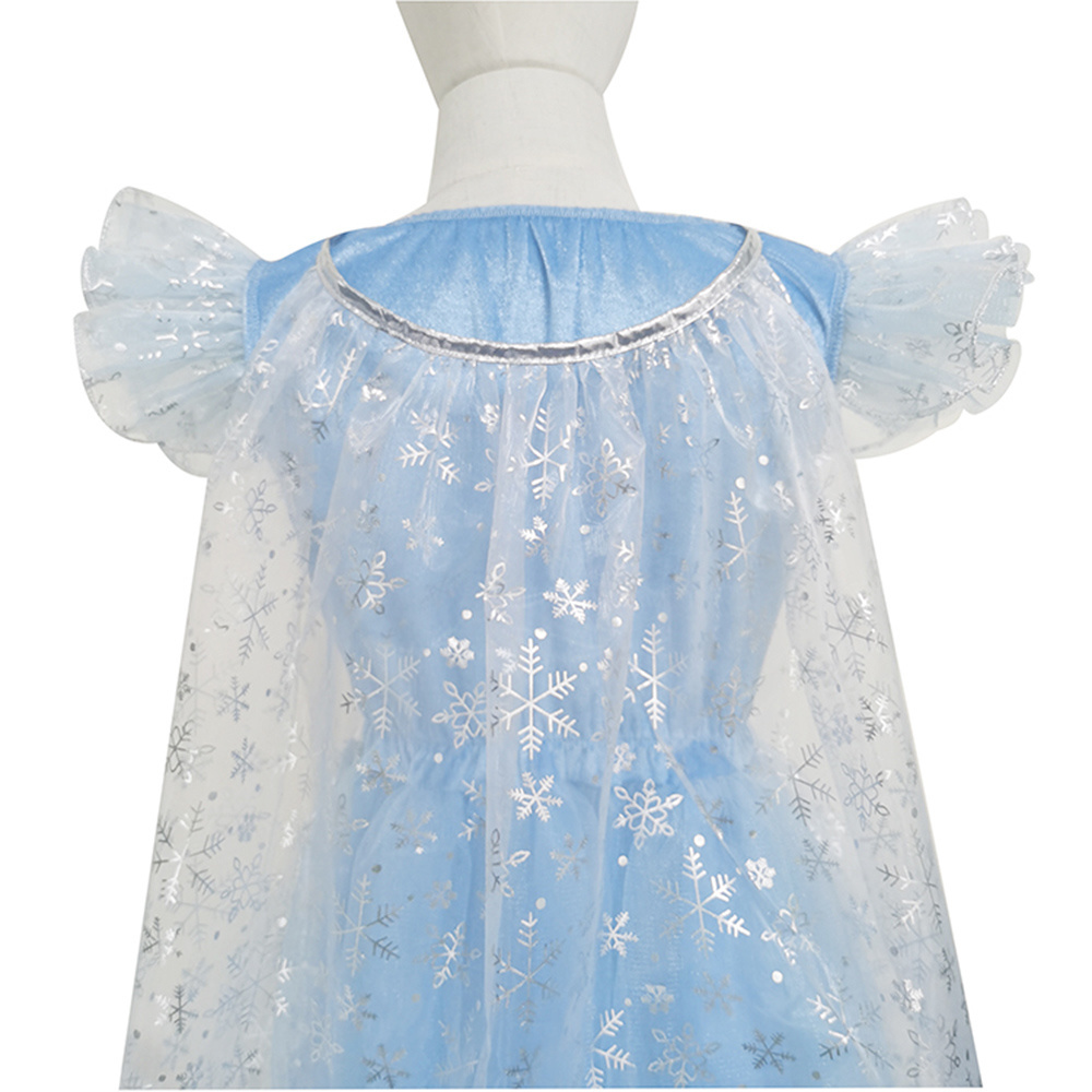 Blue Ice Snowflake Elsa Princess Dress Up Costume Short Sleeve Girls Cosplay Dress Cape with Accessories For Kids Girls