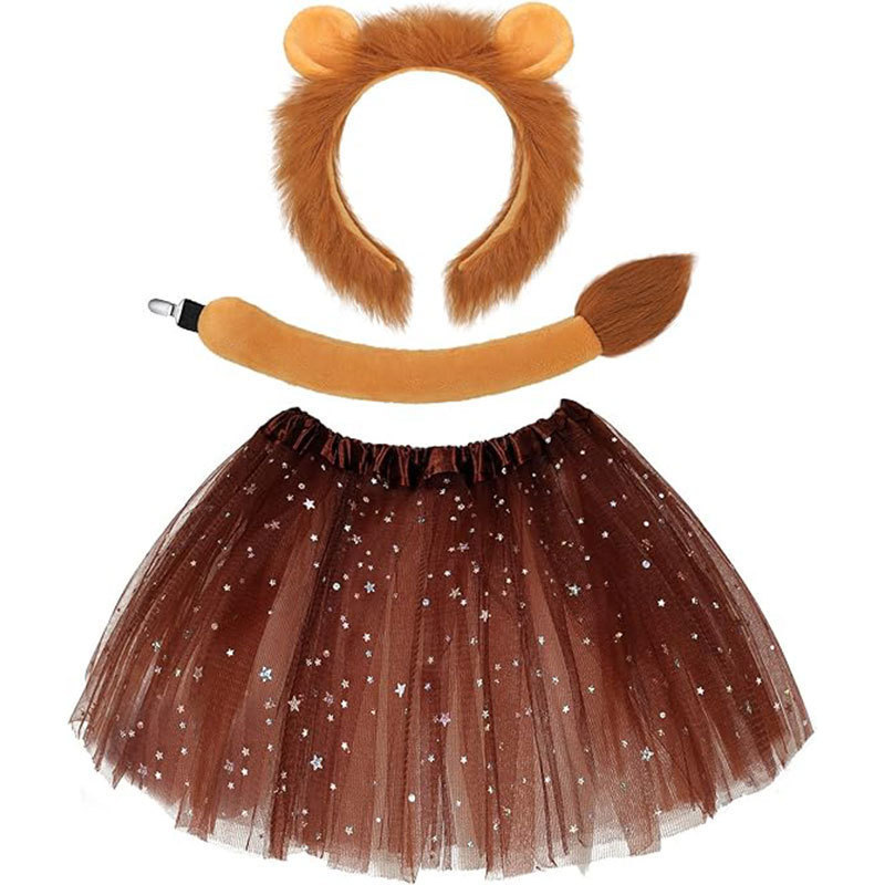 6 PCS Lion Costume Kits Includes Lion Ears Headband Tail Nose Bowtie Tutu etc for Girls Cosplay Party Dress Up Supplies