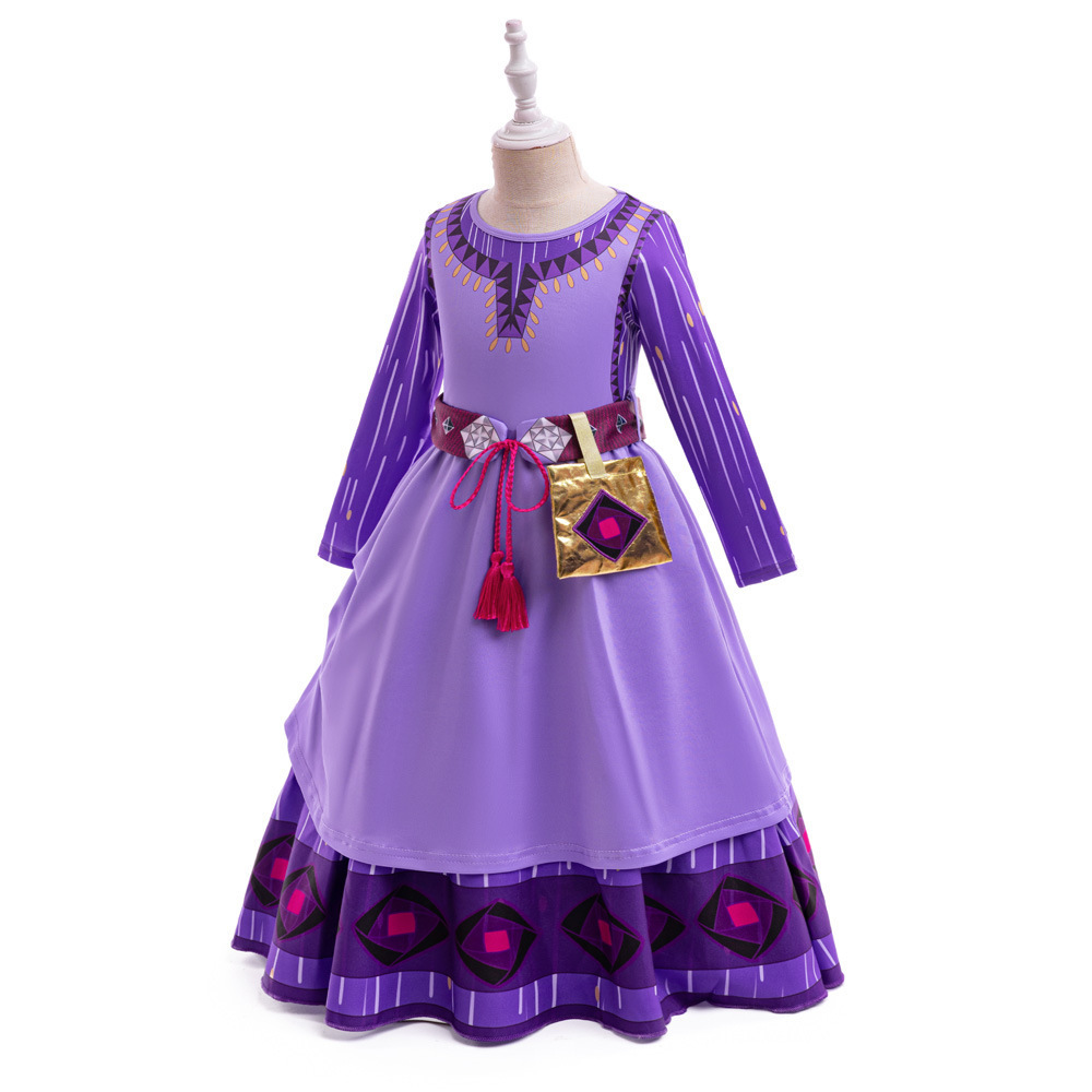 Wish Asha Girls Purple Costume Dress Kids Halloween Party Carnival Princess Asha Outfits with Accessories Asha Dress Up Set