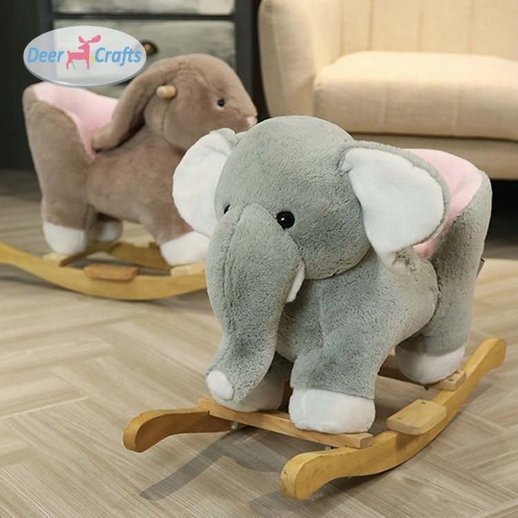 Stuffed Animal Ride On Toy Soft Plush Elephant Rocking Horse For Kids DD16162