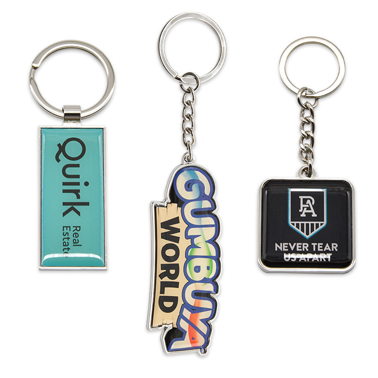 Custom Print Logo Metal Epoxy Finished Shiny Nickel Plated Metal Keychain