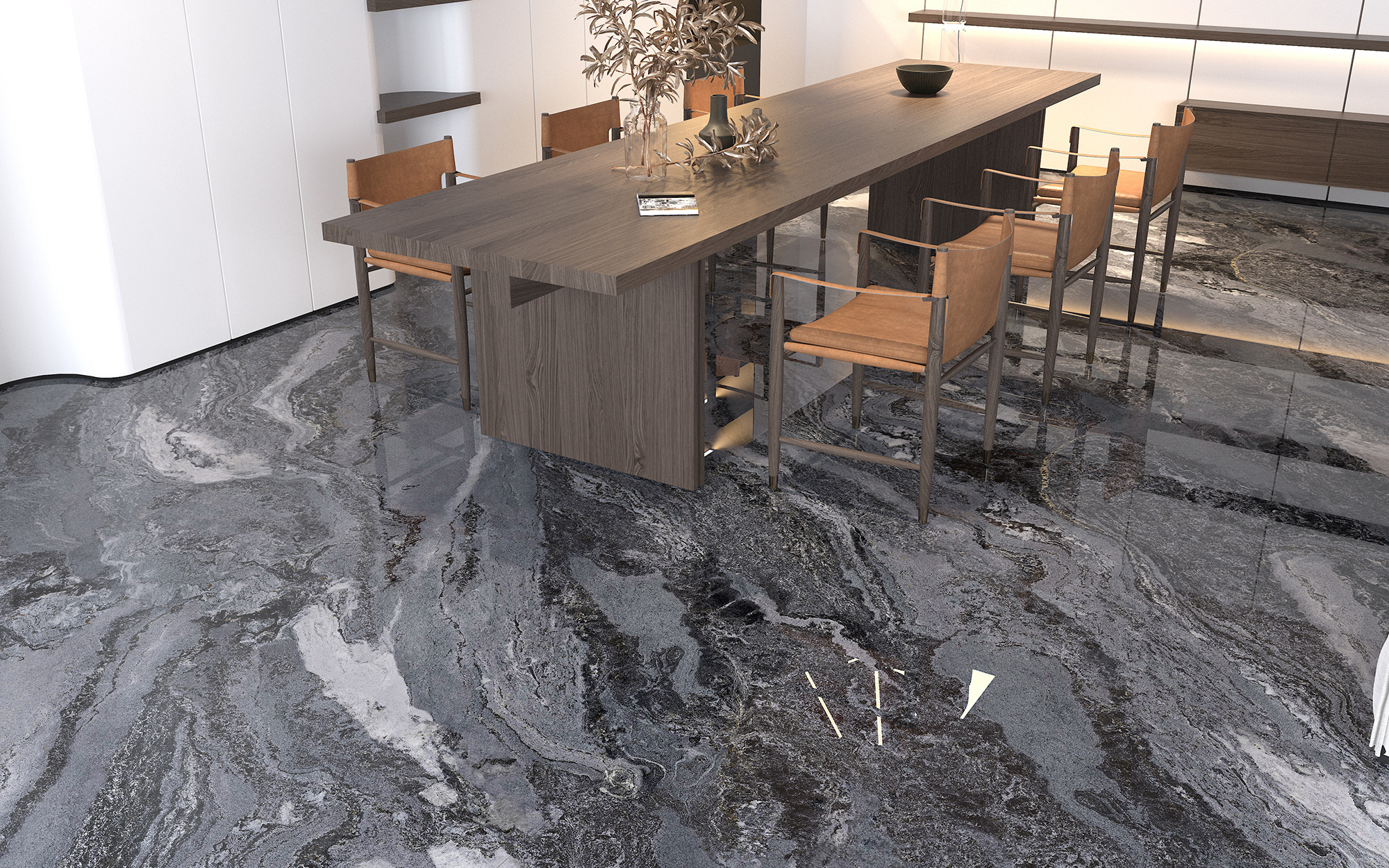 900x1800mm Alpine Black Interior Stone Marbles Ceramic Floor Glazed Polished Porcelain Tiles For House And Hotel