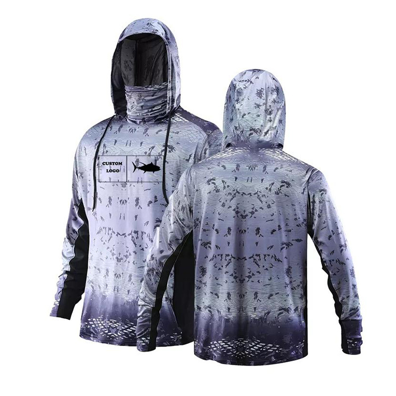 Custom upf50+ Anti Uv Sun Protection Clothing Sublimation Print Mens Long Sleeve Hooded Fishing Wear Quick Dry Fishing Shirts