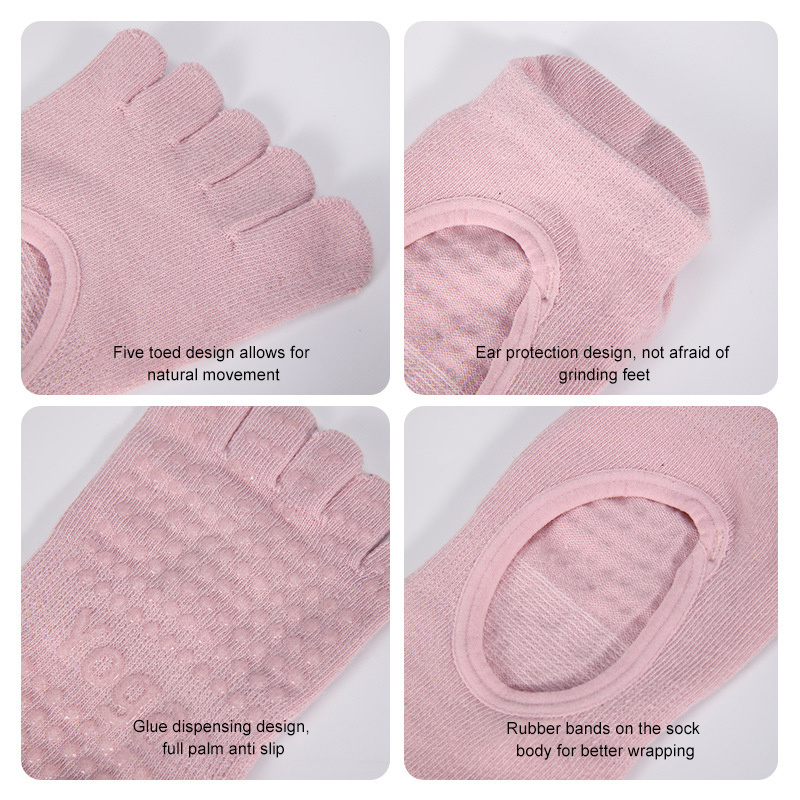 Customized New Five Finger Split Toe Yoga Socks Fitness Floor Grip Socks Pilates Non slip Dance Open Back Socks