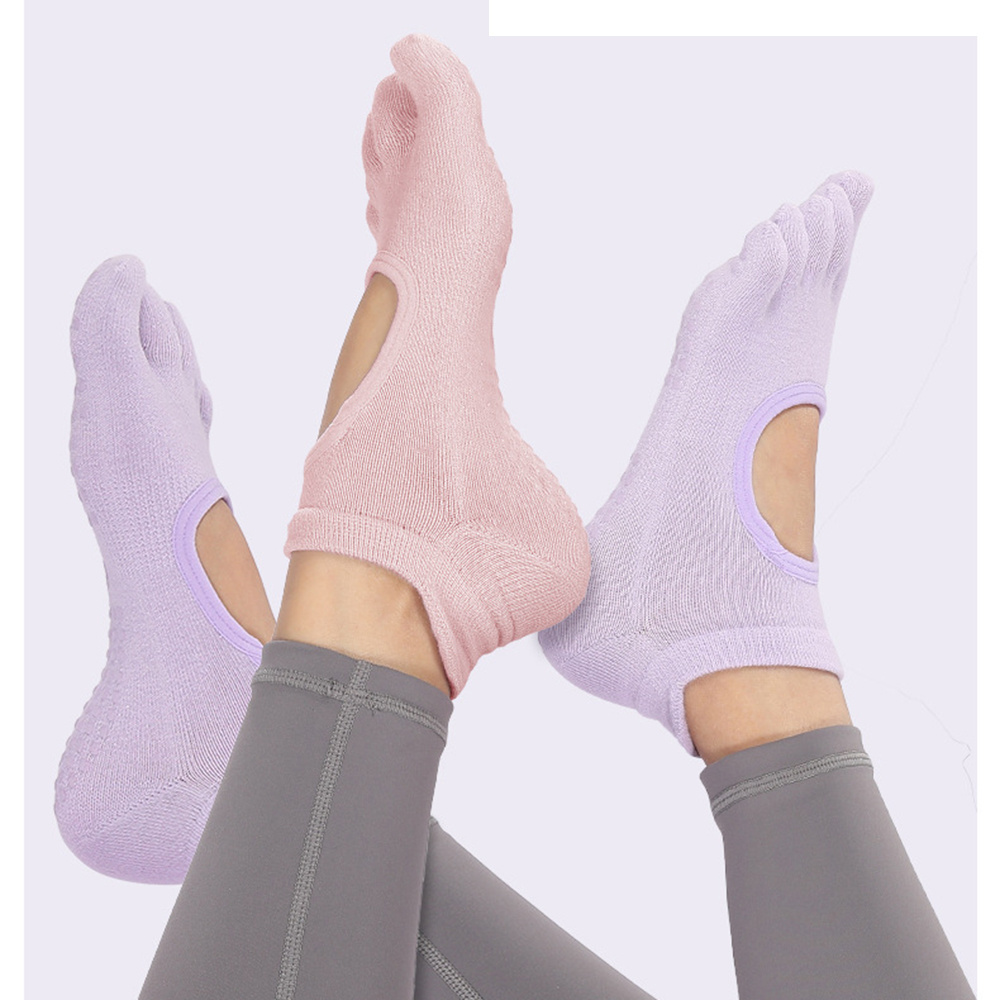 Customized New Five Finger Split Toe Yoga Socks Fitness Floor Grip Socks Pilates Non slip Dance Open Back Socks