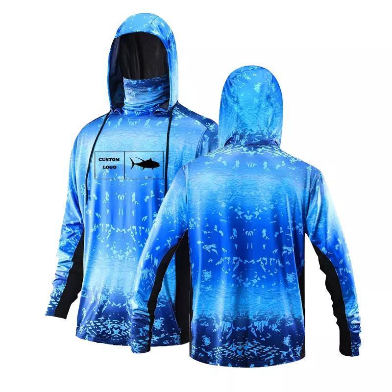 Custom upf50+ Anti Uv Sun Protection Clothing Sublimation Print Mens Long Sleeve Hooded Fishing Wear Quick Dry Fishing Shirts