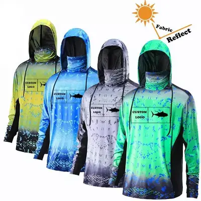 Custom upf50+ Anti Uv Sun Protection Clothing Sublimation Print Mens Long Sleeve Hooded Fishing Wear Quick Dry Fishing Shirts