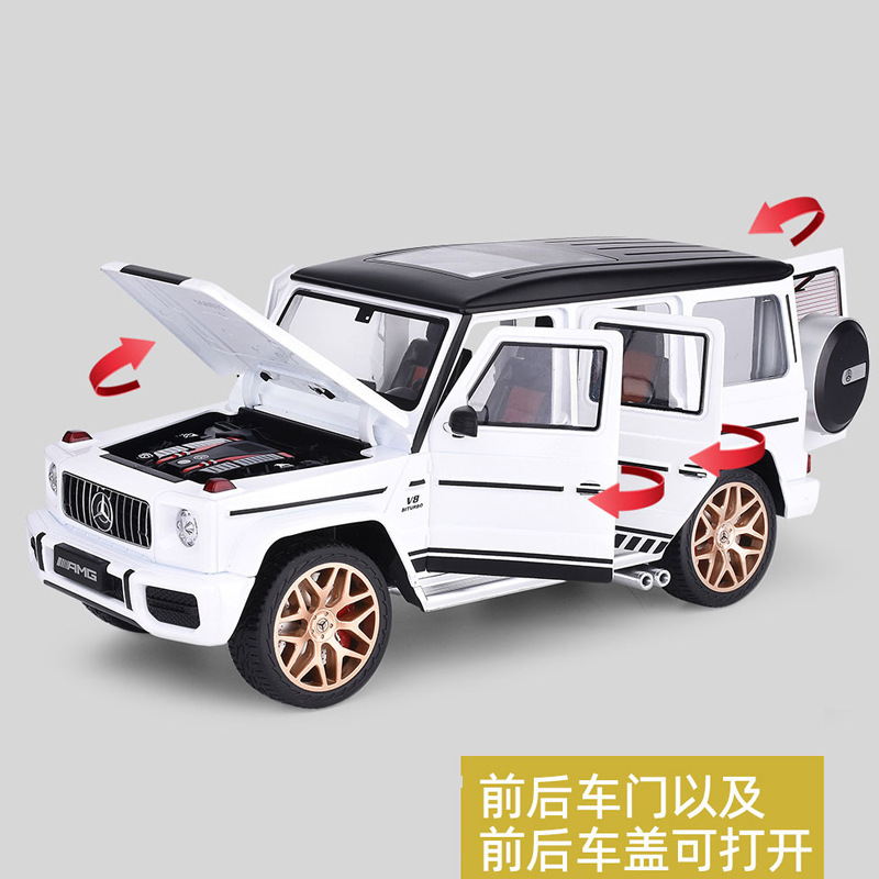 Die cast 1:18 Mercedes G63 SUV six door shock absorber alloy light and sound pullback multifunctional toy car model decorative