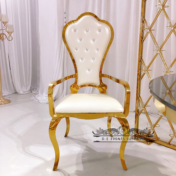 Commercial armchair furniture stainless steel gold wedding chair for bride and groom