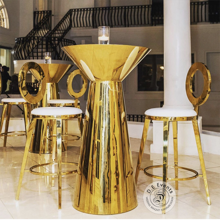 hot selling gold metal glass high luxury cocktail bar table for wedding banquet