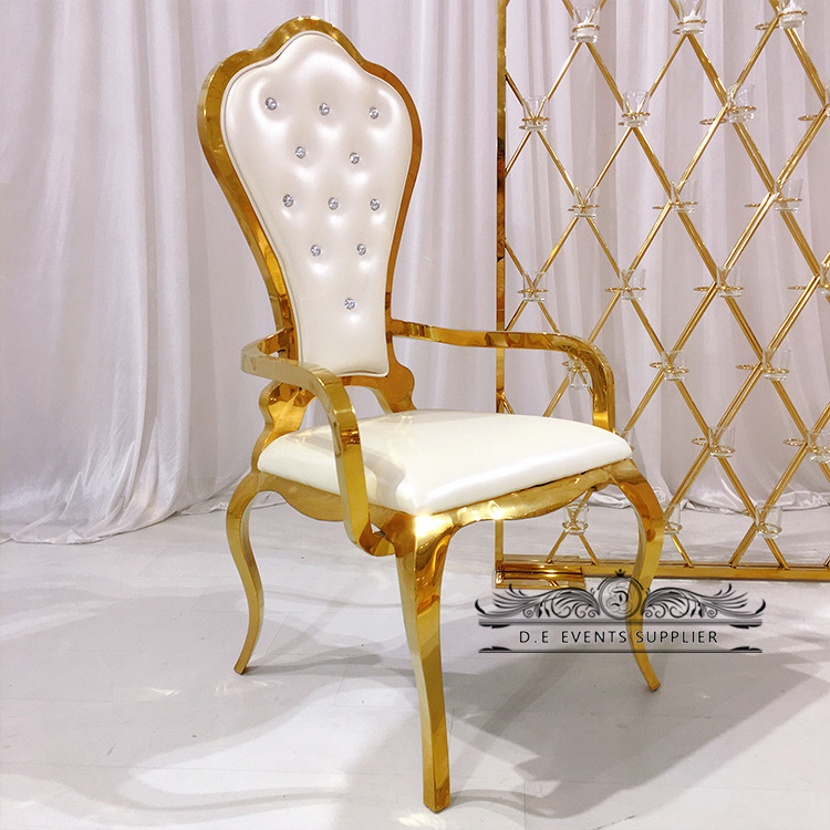 Commercial armchair furniture stainless steel gold wedding chair for bride and groom