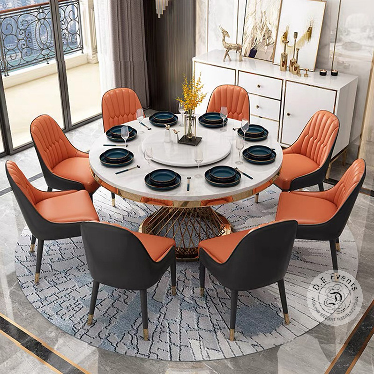 Elegant Round Solid White and Black Marble Top Dining Table for Banquets