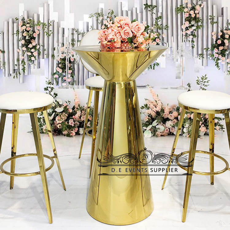 hot selling gold metal glass high luxury cocktail bar table for wedding banquet