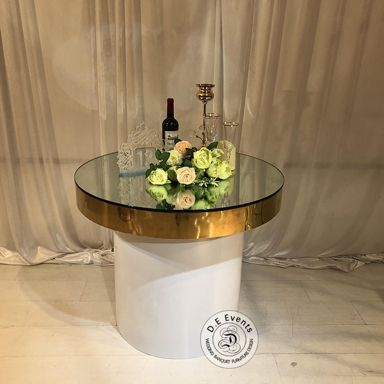 Luxury stainless steel base glass mirror round gold cake table for wedding