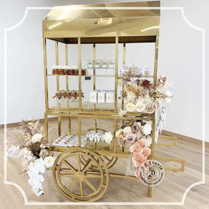 Sale modern stainless flower candy cart display stand with wheels for wedding dessert decoration