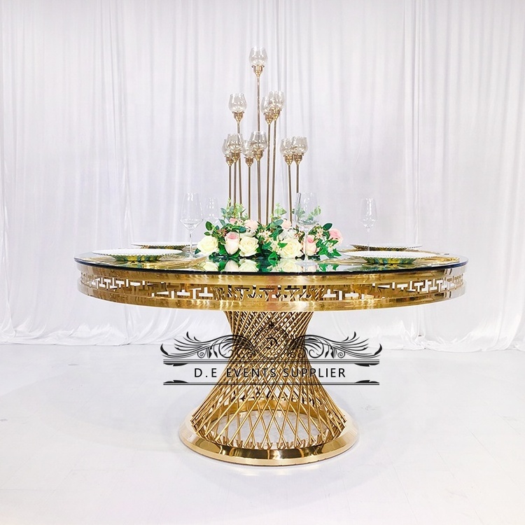 Stainless steel design base round glass wedding dining table