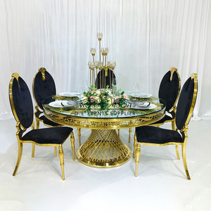 Stainless steel design base round glass wedding dining table