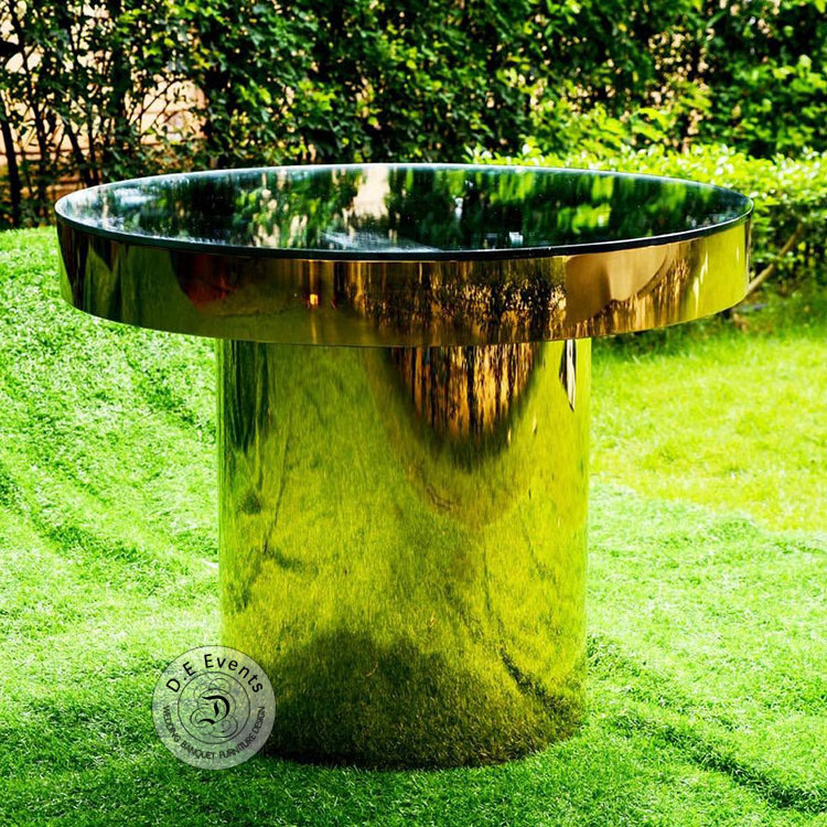 Luxury stainless steel base glass mirror round gold cake table for wedding