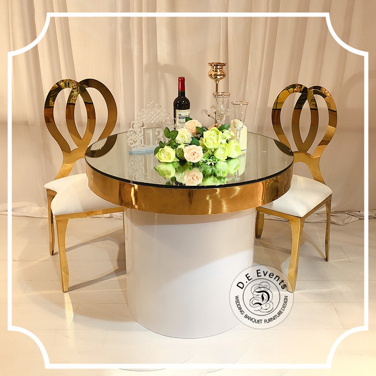 Luxury stainless steel base glass mirror round gold cake table for wedding