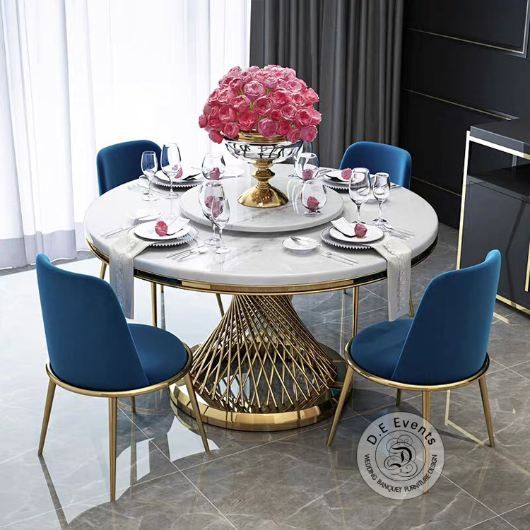 Elegant Round Solid White and Black Marble Top Dining Table for Banquets