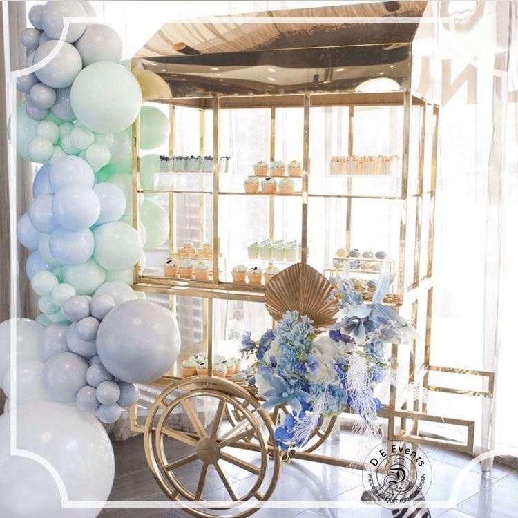 Sale modern stainless flower candy cart display stand with wheels for wedding dessert decoration