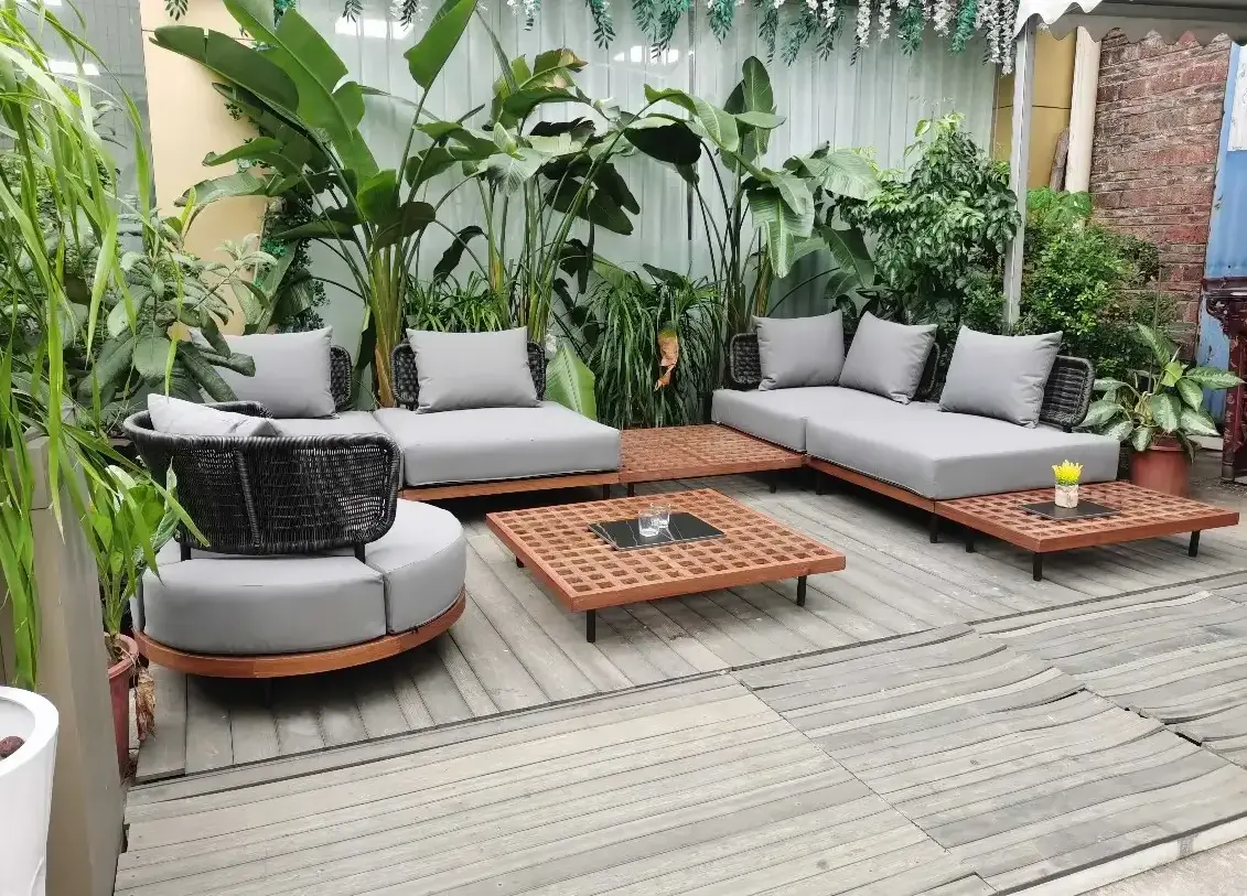 Outdoor Furniture Sets Waterproof Teak Wood Patio Sofa