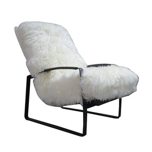 Modern Metal Base Wool Sheepskin Room Lounge Chair Relax Leisure Indoor Furniture for Living Room Hotel