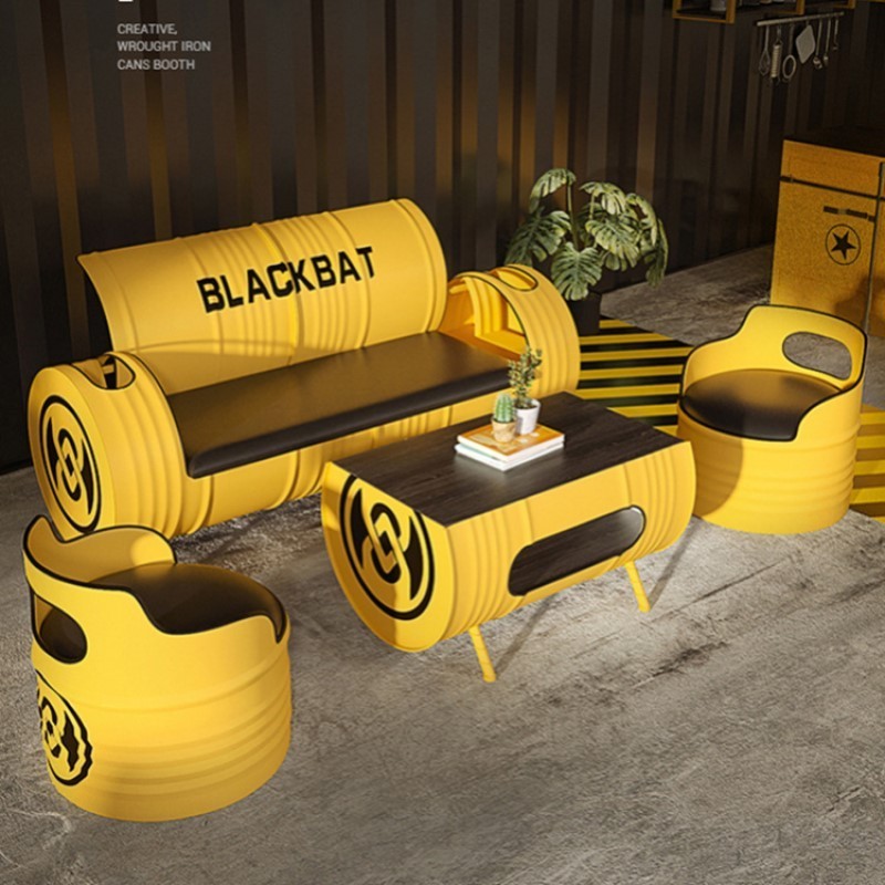 Creative Bar Barrel Chairs Powered Coating Metal Round Oil Drum Furniture For Restaurant