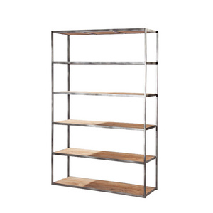 Industrial Metal Frame 5 Tiers Solid Wide Ash Oak Pine Top Wood Vintage French Industrial Shelving Unit Bookshelf Display Shelf