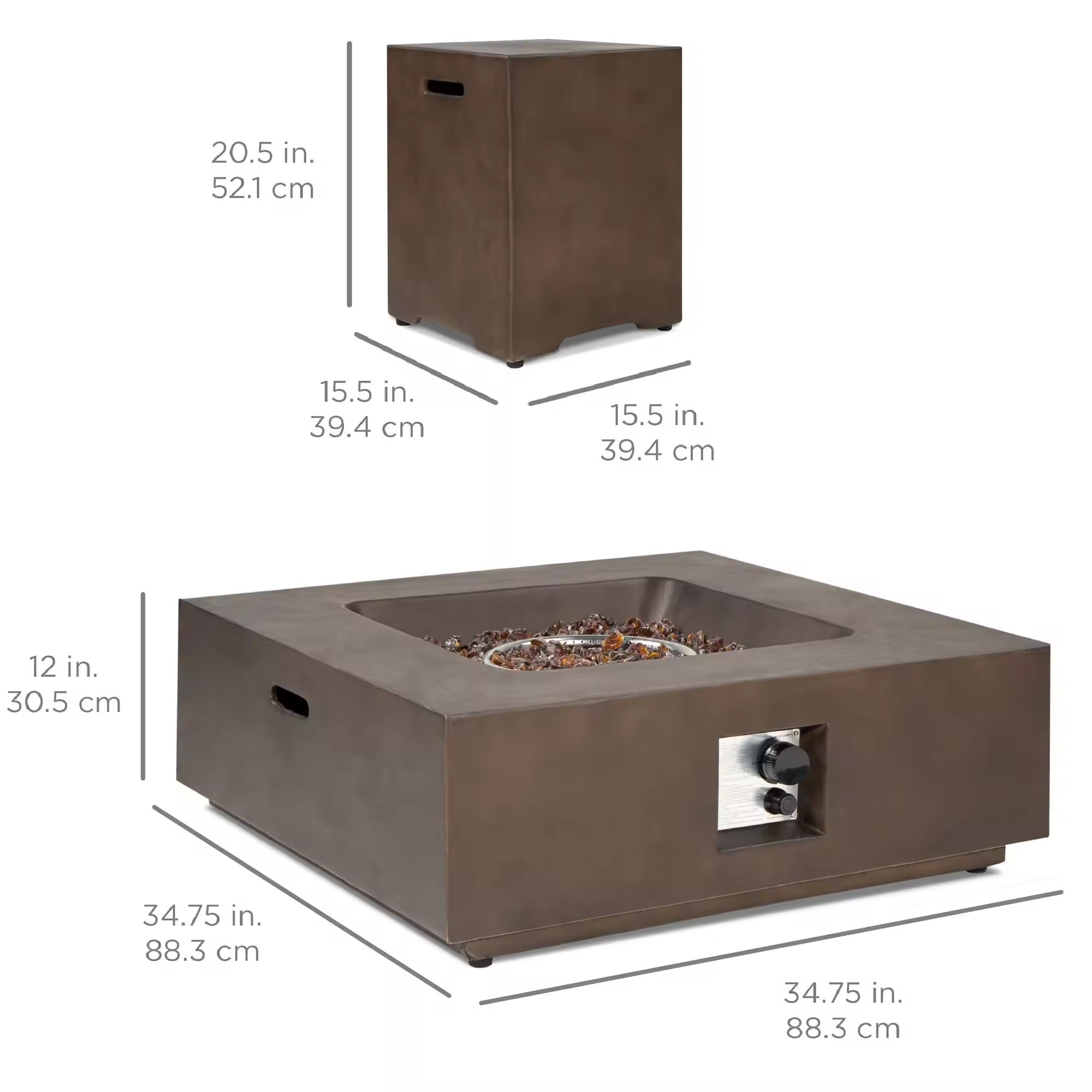 Luxury outdoor furniture garden aluminum metal square fire pit table with side table propane fire pit table