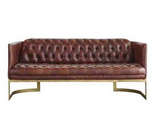 New Arrival Luxury PU Leather Sofa Gold  Metal Frame Artificial Leather Tufted Top Grain Leather Living Room Sofa