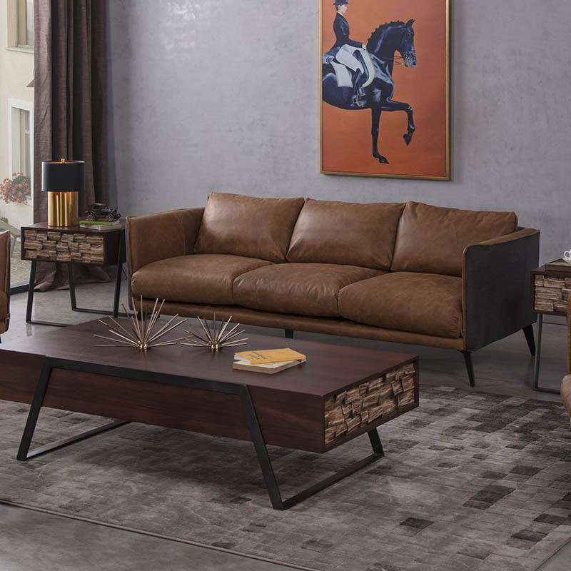 Leather Upholstered Mid-Century Chaise Lounge Sofa