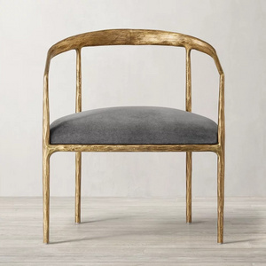 Factory Custom Vintage Thaddeus Forged Brass Curved Armchair Upholstered Metal Accent Chair