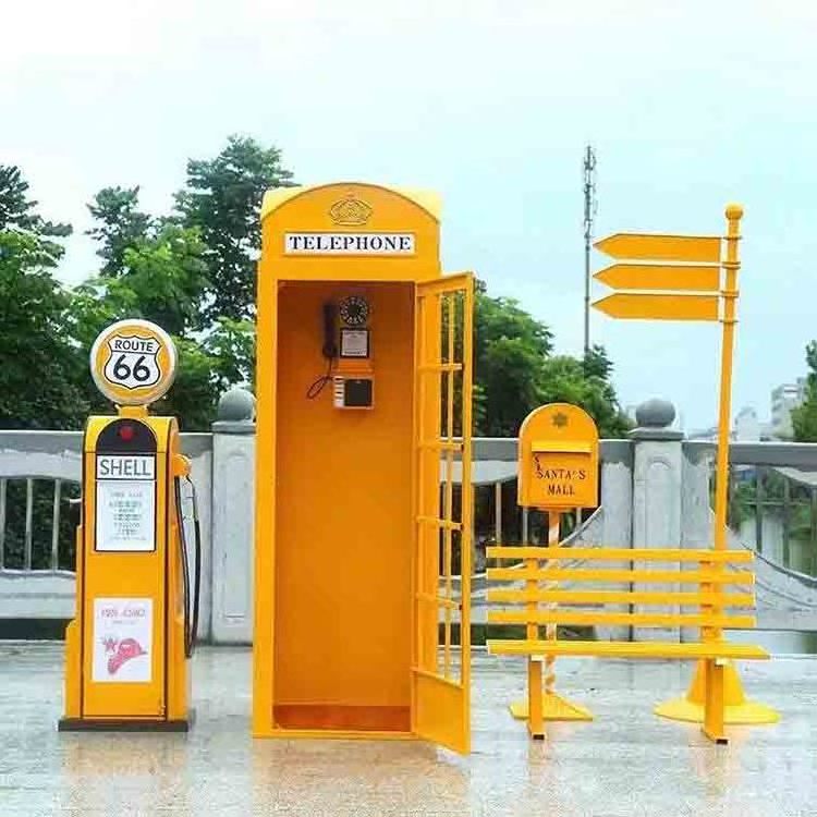 Antique London Style Public Telephone Booth Decoration Yellow Phone Booth Decor For Sale Manufacture