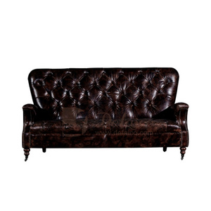 American Style Vintage Pu Black Leather 2 Seater Sofa Artificial Antique Leather 3 Seat Sofa