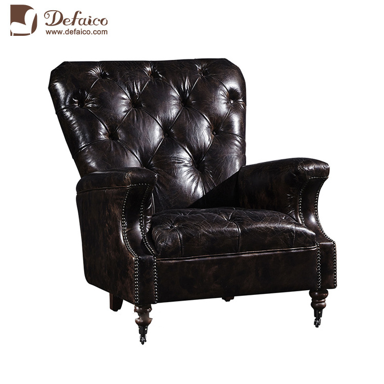 American Style Vintage Pu Black Leather 2 Seater Sofa Artificial Antique Leather 3 Seat Sofa