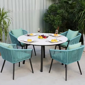 Modern New Product Outdoor Furniture Garden Patio Rope Chair Backrest Aluminum Frame Dining Table 4 Seater Set