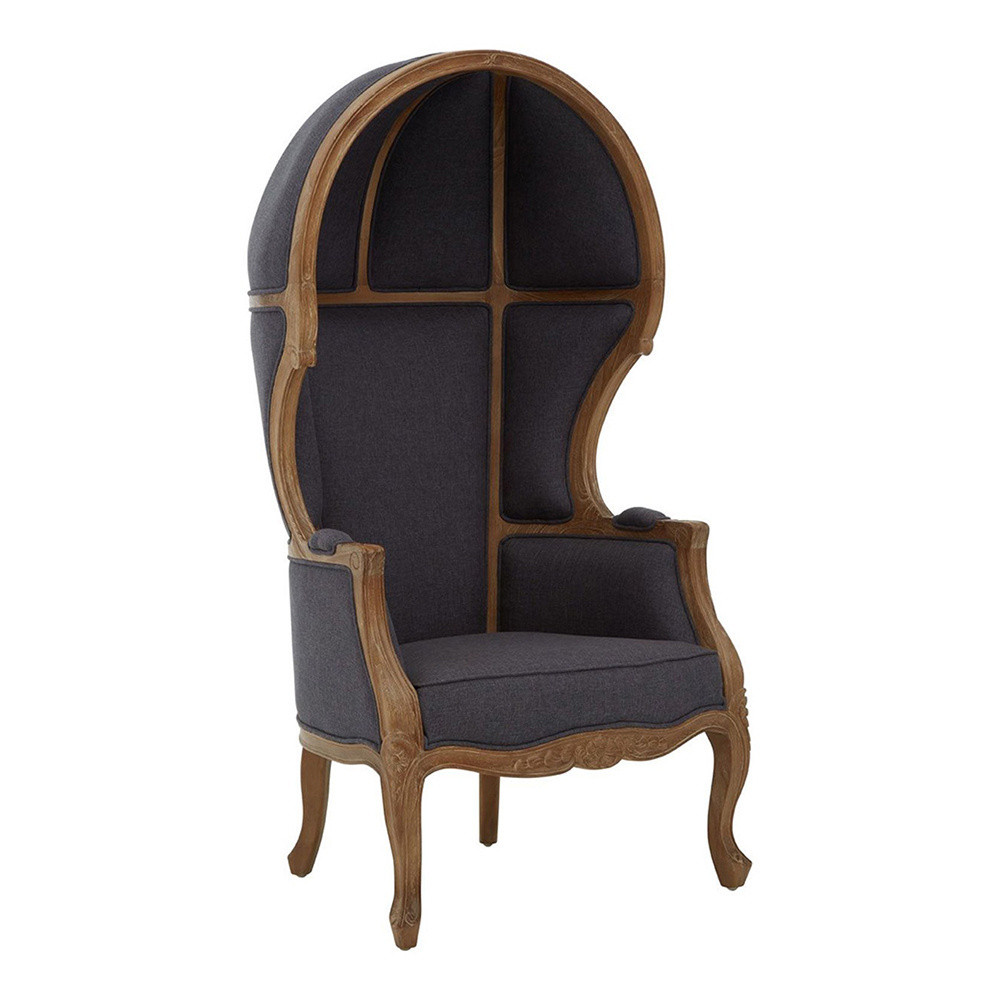 Rustic French Style Canopy Chair Antique Solid Oak Wood Linen Chateau Balloon Chair Versailles Dome Chair for Hotel Living Room