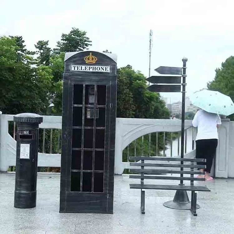 Antique London Style Public Telephone Booth Decoration Yellow Phone Booth Decor For Sale Manufacture