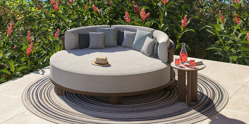 DECOOUT New Design Double Round Outdoor Daybed Modern Luxury Swimming Pool Day Bed Outdoor Furniture