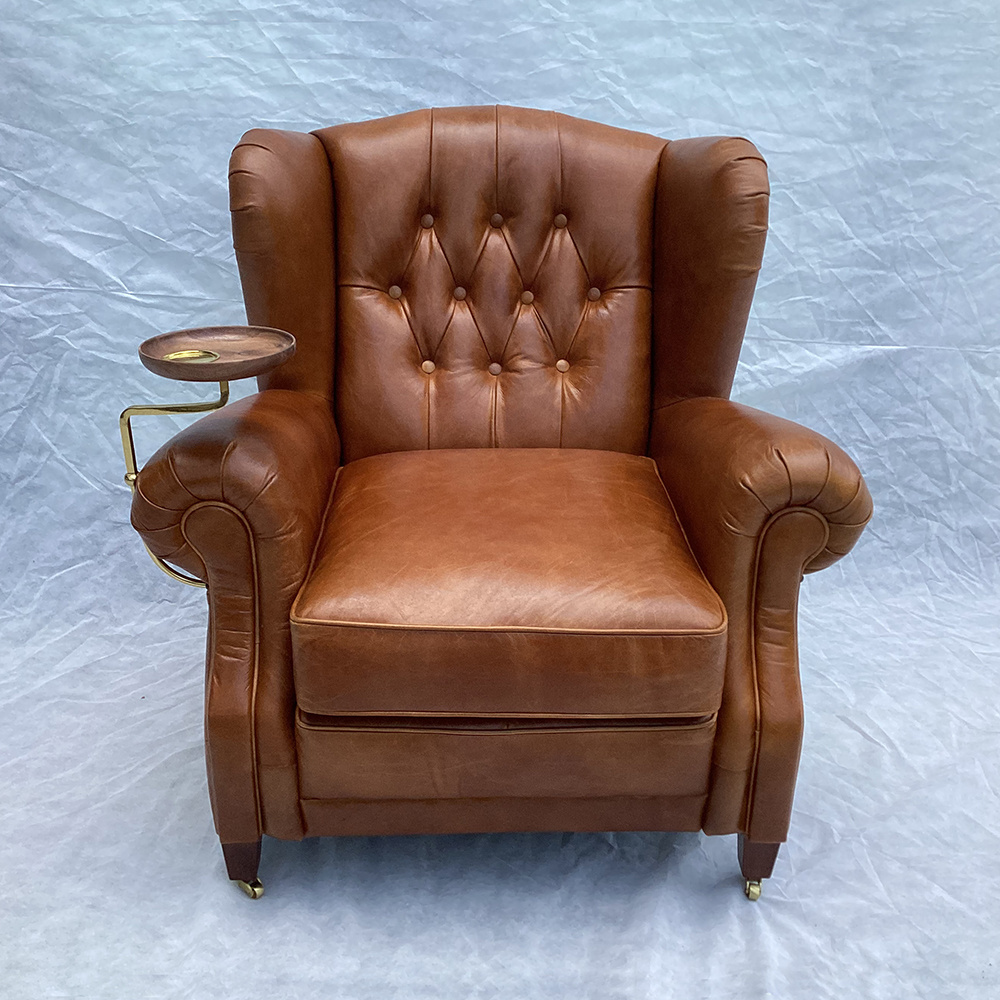 Vintage Tufted Top Grain Genuine Leather Chairs Brown Cigar Club Lounge Furniture